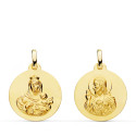 18K ESCAPULARIO ORO AMARILLO LISO VIRGEN DEL CARMEN CORAZON DE JESUS 18 MM