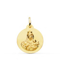 18K ESCAPULARIO ORO AMARILLO LISO VIRGEN DEL CARMEN CORAZON DE JESUS 20 MM