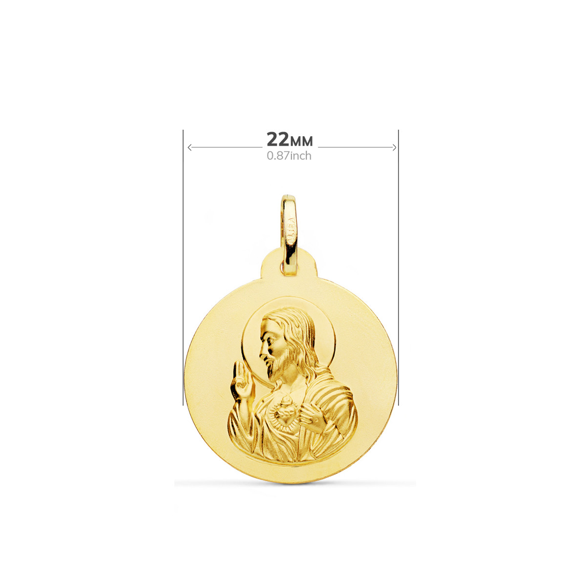 18K ESCAPULARIO ORO AMARILLO LISO VIRGEN DEL CARMEN CORAZON JESUS 22 MM