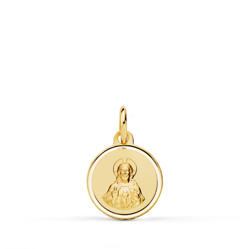 18K MEDALLA ORO AMARILLO CRISTO SAGRADO CORAZON JESUS BISEL 12 MM