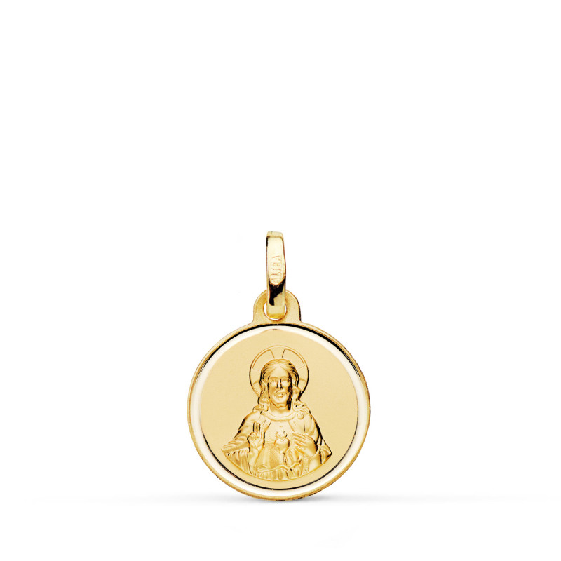 18K MEDALLA ORO AMARILLO CRISTO SAGRADO CORAZON DE JESUS BISEL 14 MM