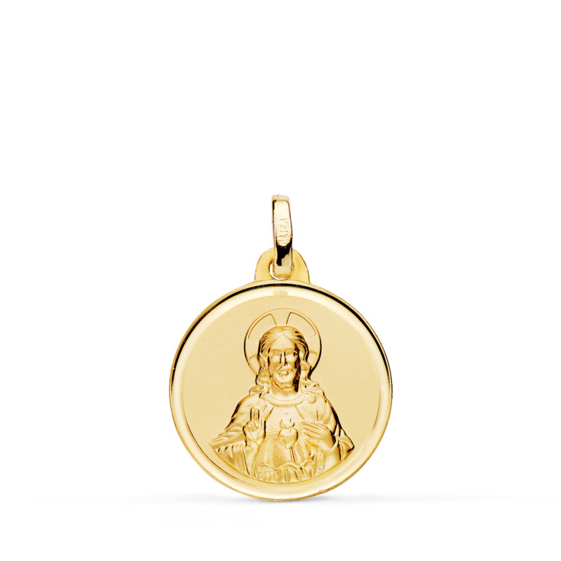 18K MEDALLA ORO AMARILLO CRISTO SAGRADO CORAZON DE JESUS BISEL 18 MM
