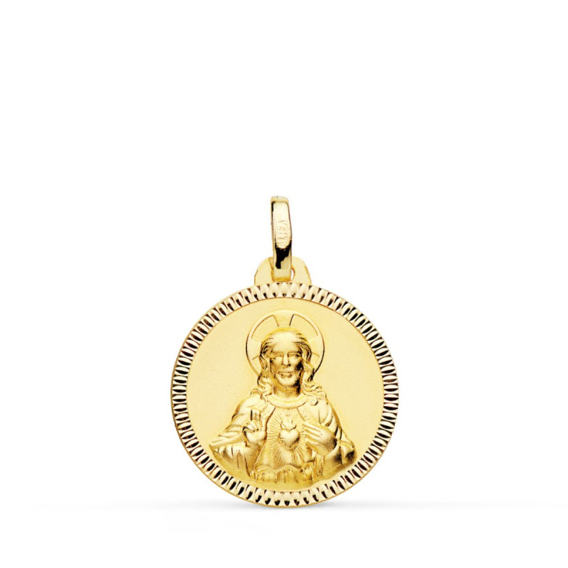 18K MEDALLA ORO AMARILLO CRISTO SAGRADO CORAZON DE JESUS 18 MM