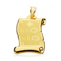 18K PLACA CHAPA COLGANTE PERGAMINO ORO AMARILLO BRILLO GRUPO SANGUINEO   RH MATE Y BRILLO 28X22 MM