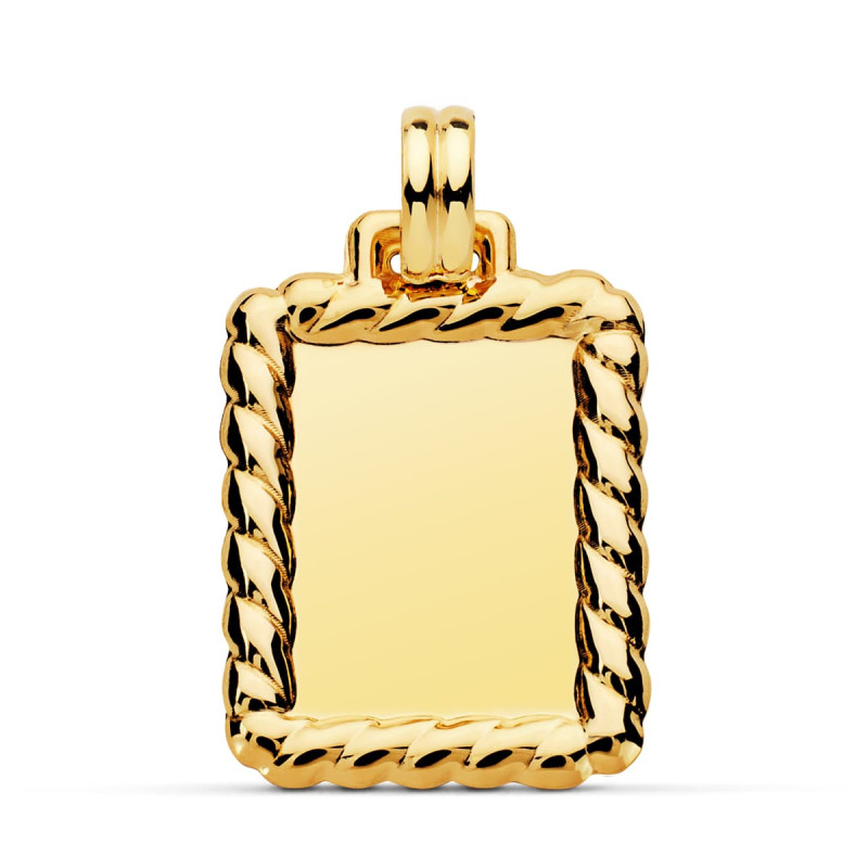 18K PLACA CHAPA ORO AMARILLO EN BRILLO CON BORDE 28X23 MM