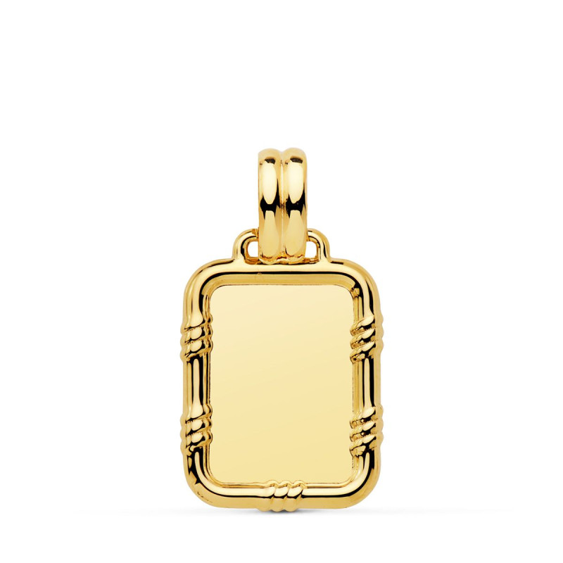18K PLACA CHAPA ORO AMARILLO BRILLO CON BORDE 19X15 MM