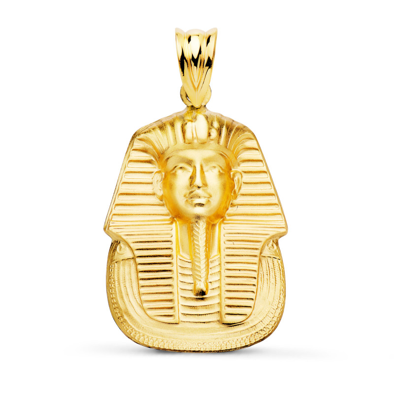 18K COLGANTE ORO AMARILLO EGIPCIO TUTANKAMON MATIZADO. 30X22 MM