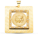 18K COLGANTE ORO AMARILLO CUADRADO MEDUSA Y GRECAS CON CIRCONITA 37X37 MM