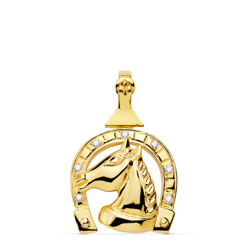 18K COLGANTE ORO AMARILLO HERRADURA CIRCONITA 28X24 MM