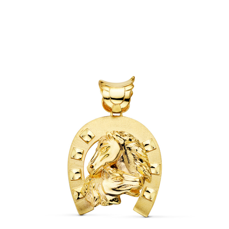 18K COLGANTE ORO AMARILLO HERRADURA CON CABALLOS 35X32 MM