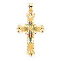 18K CRUZ ORO AMARILLO VIDRIERA CATEDRAL BORDES TALLADOS. 40X25 MM