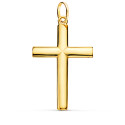 18K CRUZ ORO AMARILLO LISA MACIZA MEDIO PALO REDONDO BRILLO 38 X 24 MM