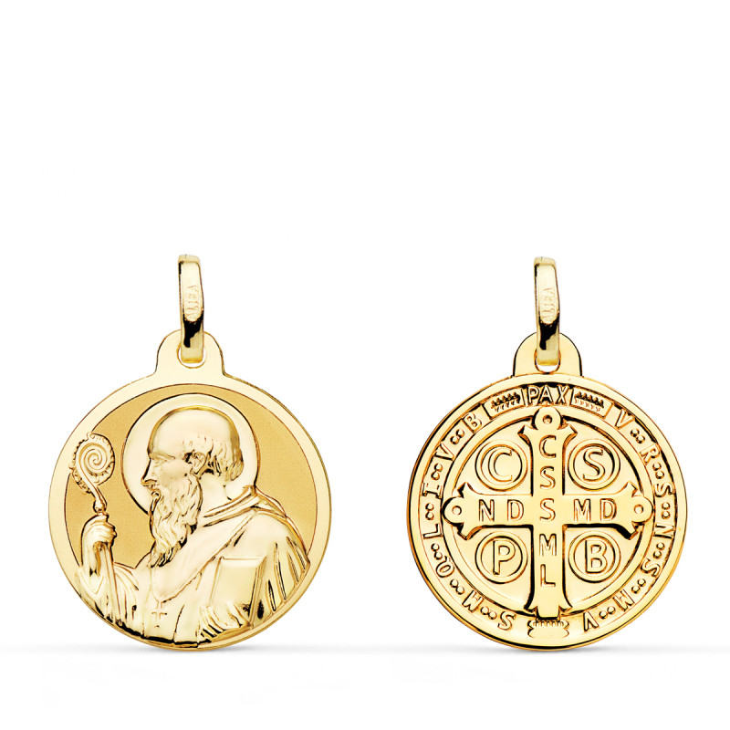 18K MEDALLA ORO AMARILLO SAN BENITO MONJE BRILLO 18 MM