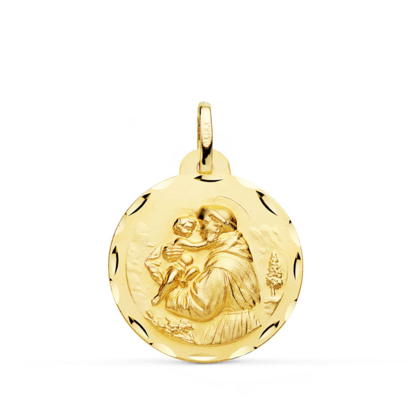 18K MEDALLA ORO AMARILLO SAN ANTONIO TALLADA 24 MM