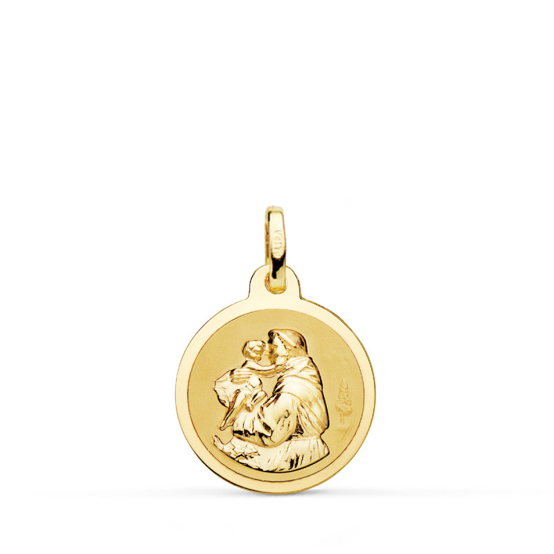 18K MEDALLA ORO AMARILLO SAN ANTONIO EN BRILLO 16 MM
