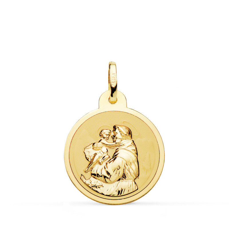 18K MEDALLA ORO AMARILLO SAN ANTONIO BRILLO 20 MM