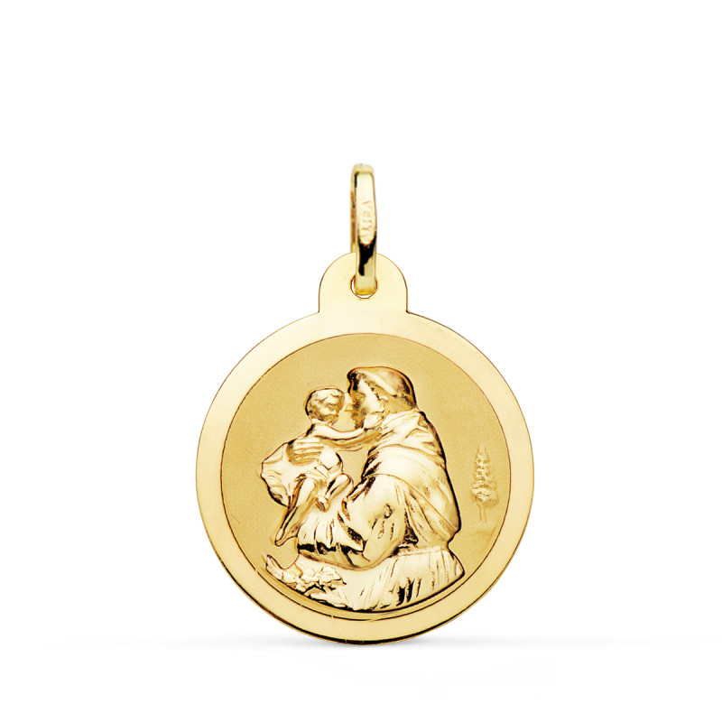 18K MEDALLA ORO AMARILLO SAN ANTONIO BRILLO 22 MM