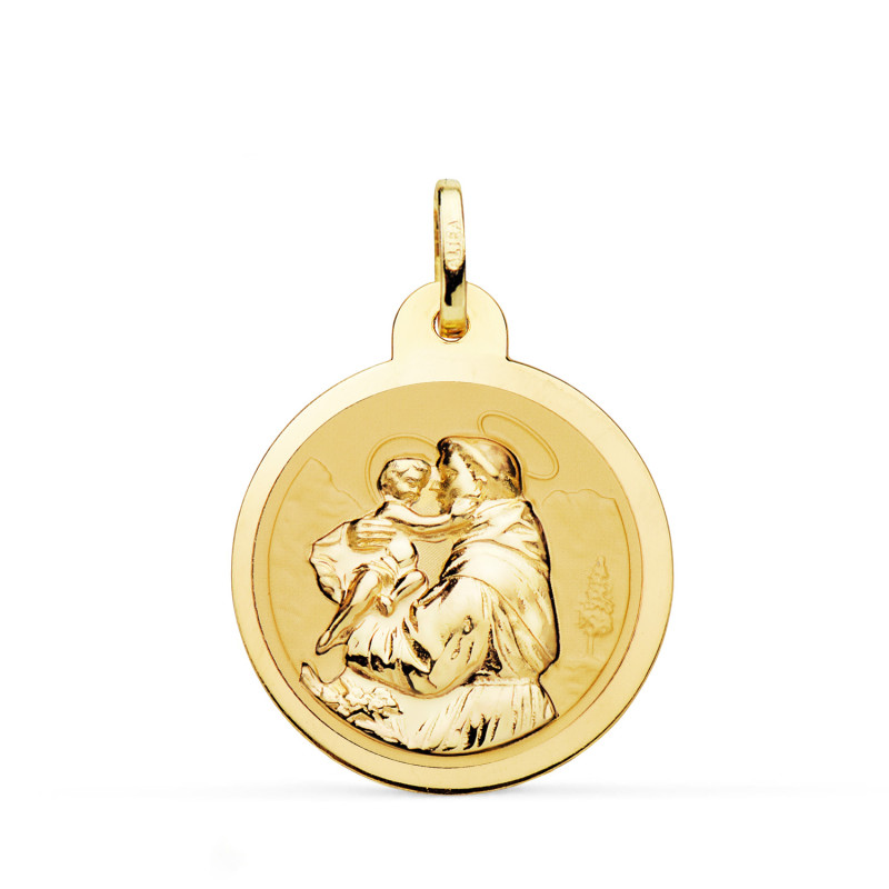 18K MEDALLA ORO AMARILLO SAN ANTONIO BRILLO 24 MM