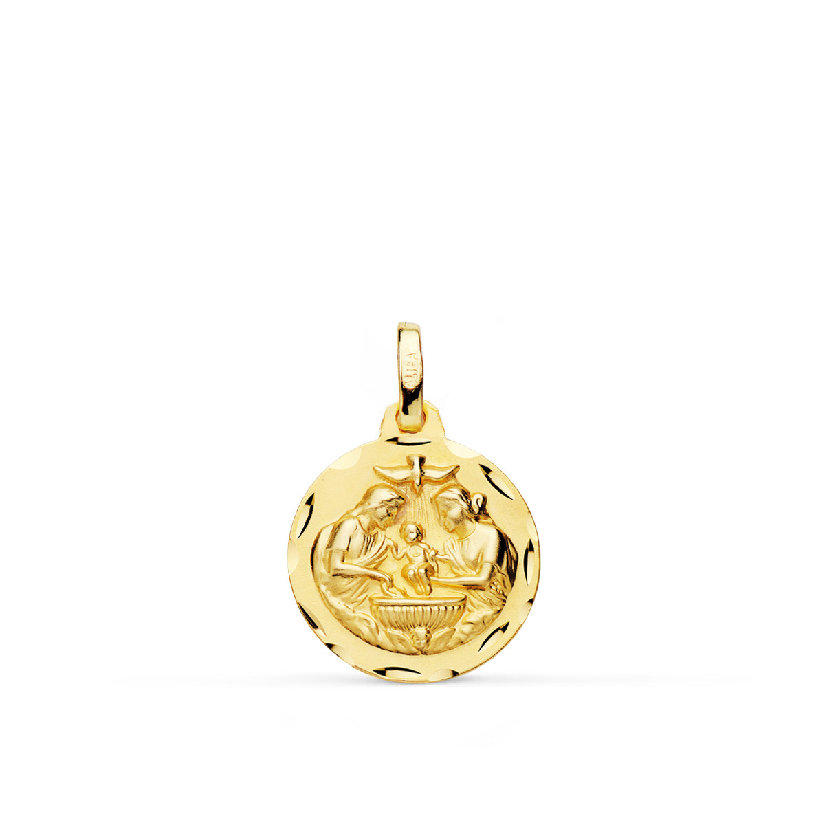 18K MEDALLA ORO AMARILLO NUEVO BAUTISMO TALLADA 16 MM