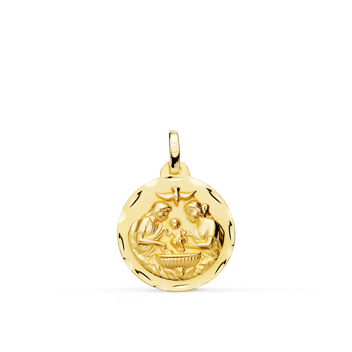 18K MEDALLA ORO AMARILLO NUEVO BAUTISMO TALLADA 18 MM