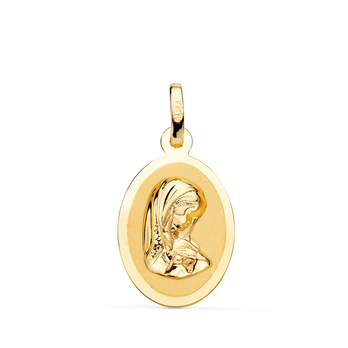 18K MEDALLA ORO AMARILLO VIRGEN NIÑA EN BRILLO. MEDIDA: 19 X 12 MM