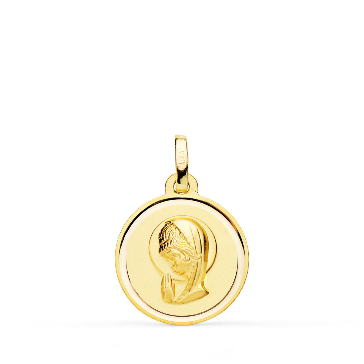 18K MEDALLA ORO AMARILLO VIRGEN NIÑA BISEL 16 MM