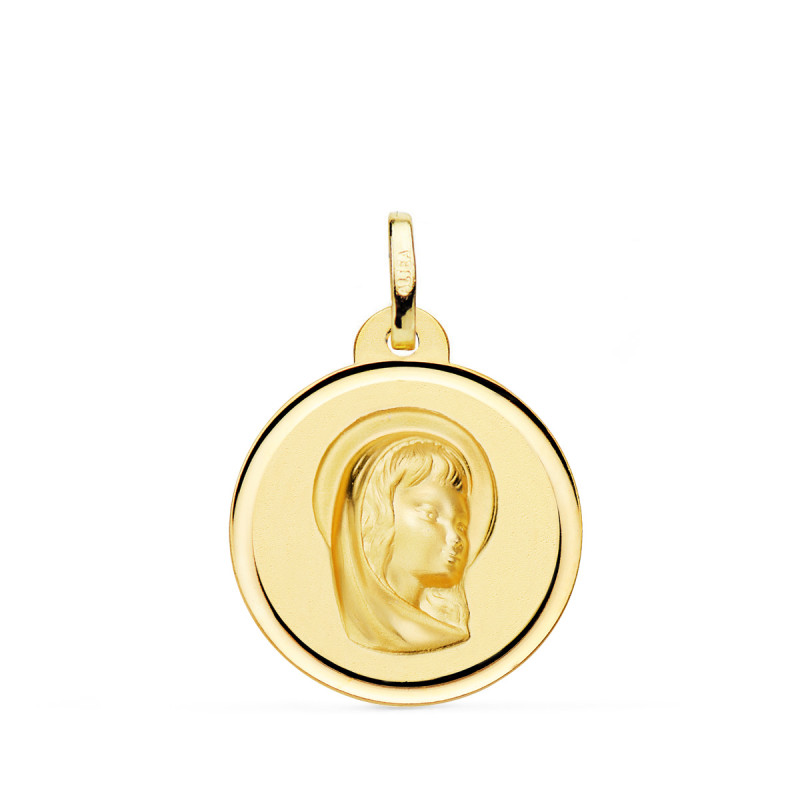 18K MEDALLA ORO AMARILLO VIRGEN NIÑA BISEL 16 MM