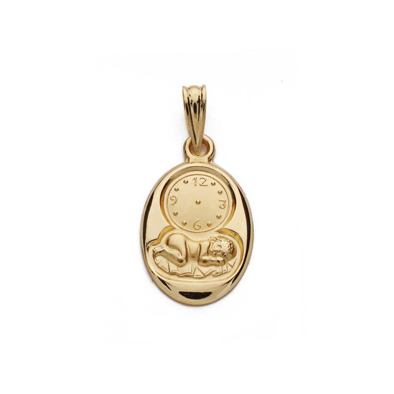 18K MEDALLA ORO AMARILLO NIÑO Y RELOJ 20X12 MM