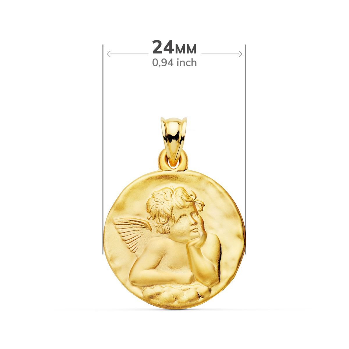 18K MEDALLA ORO AMARILLO REDONDA ANGELITO BURLON MATIZADO  24 MM
