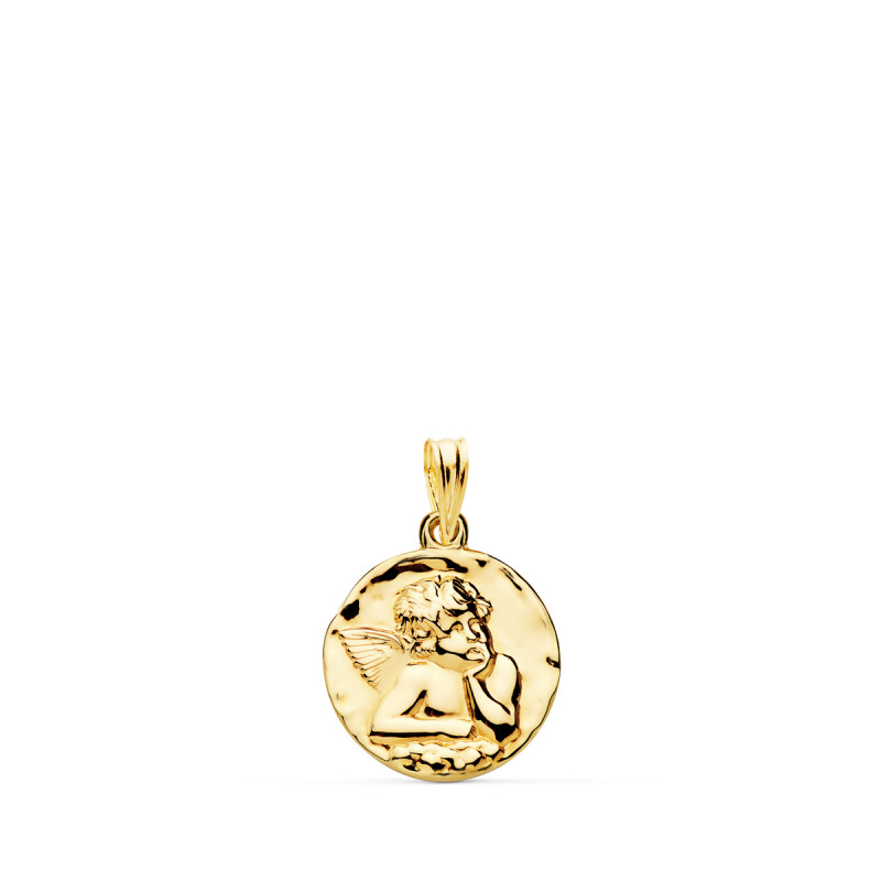 18K MEDALLA ORO AMARILLO REDONDA ANGELITO BURLON BRILLO 16 MM