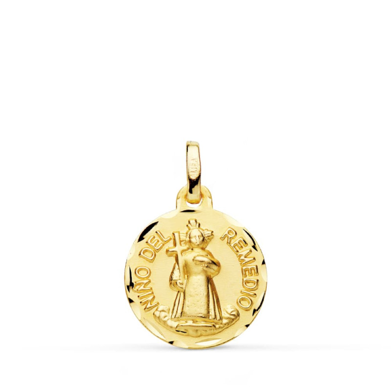 18K MEDALLA ORO AMARILLO NIÑO DEL REMEDIO TALLADA 16 MM
