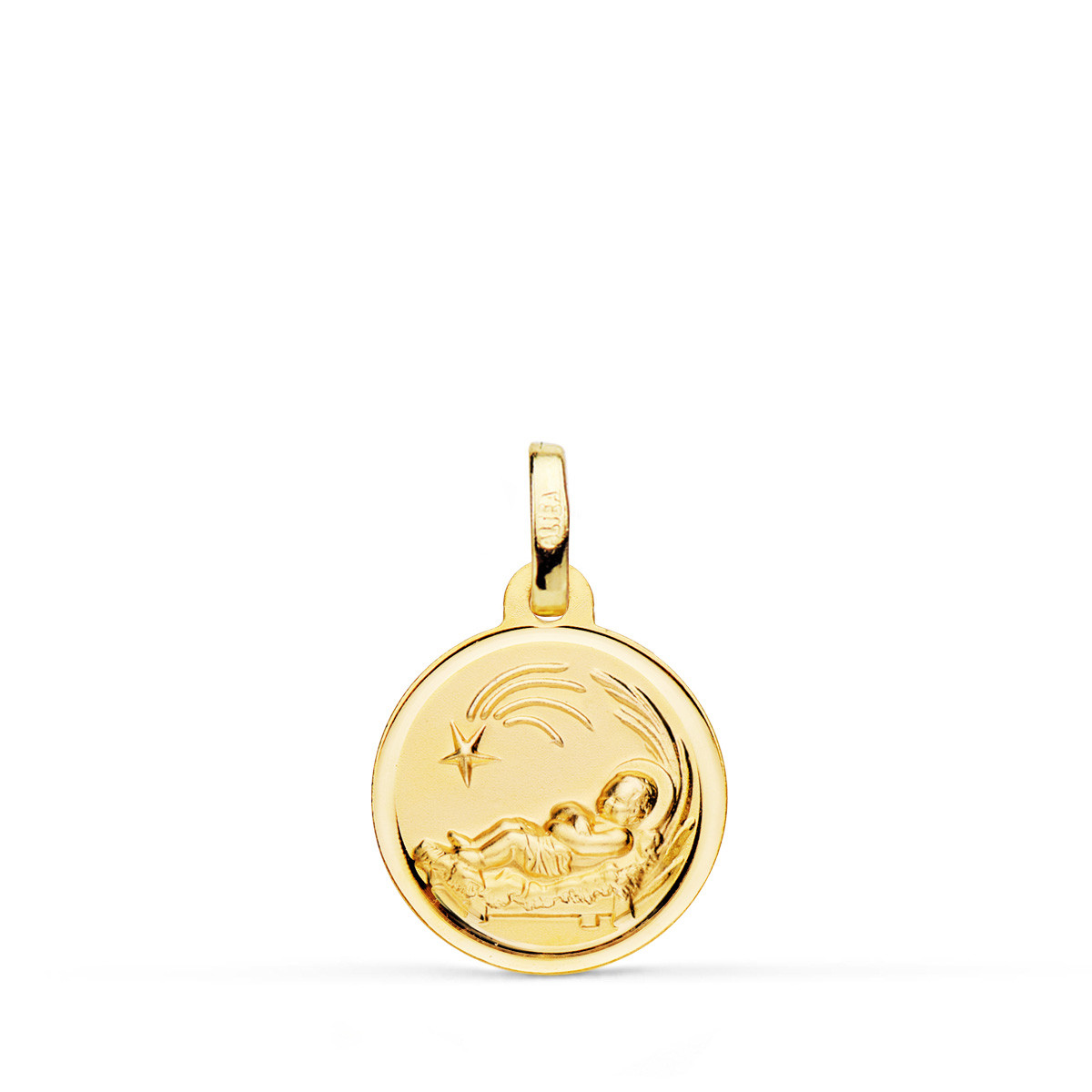 18K MEDALLA ORO AMARILLO NIÑO DEL PESEBRE BISEL 14 MM