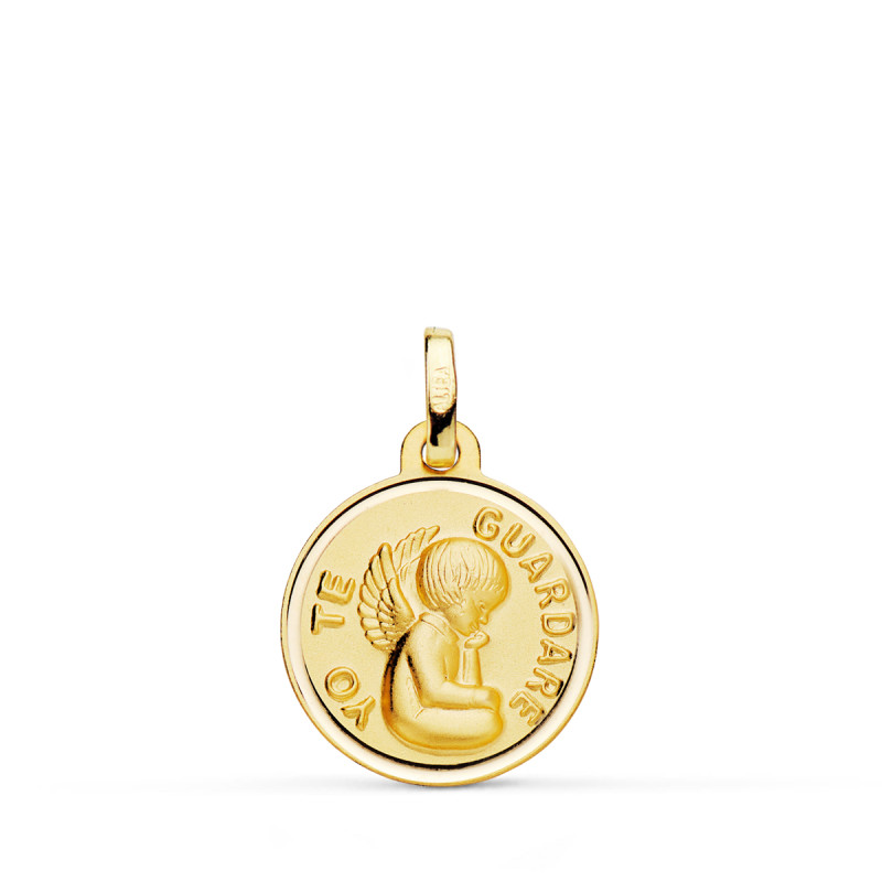 18K MEDALLA ORO AMARILLO ANGEL " YO TE GUARDARE " BISEL 16 MM