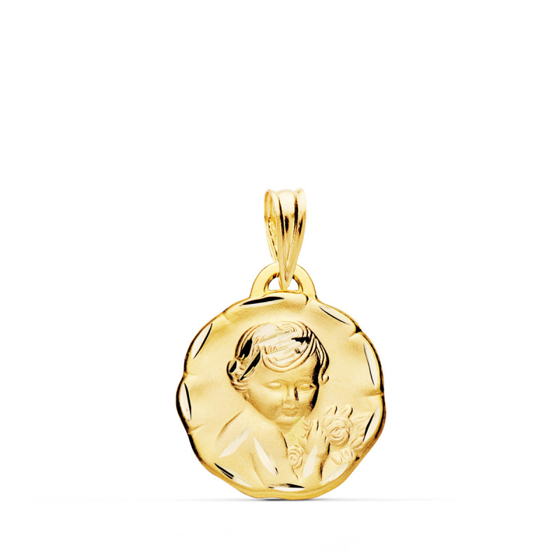 18K MEDALLA ORO AMARILLO ANGEL QUERUBIN TALLADO 15 MM