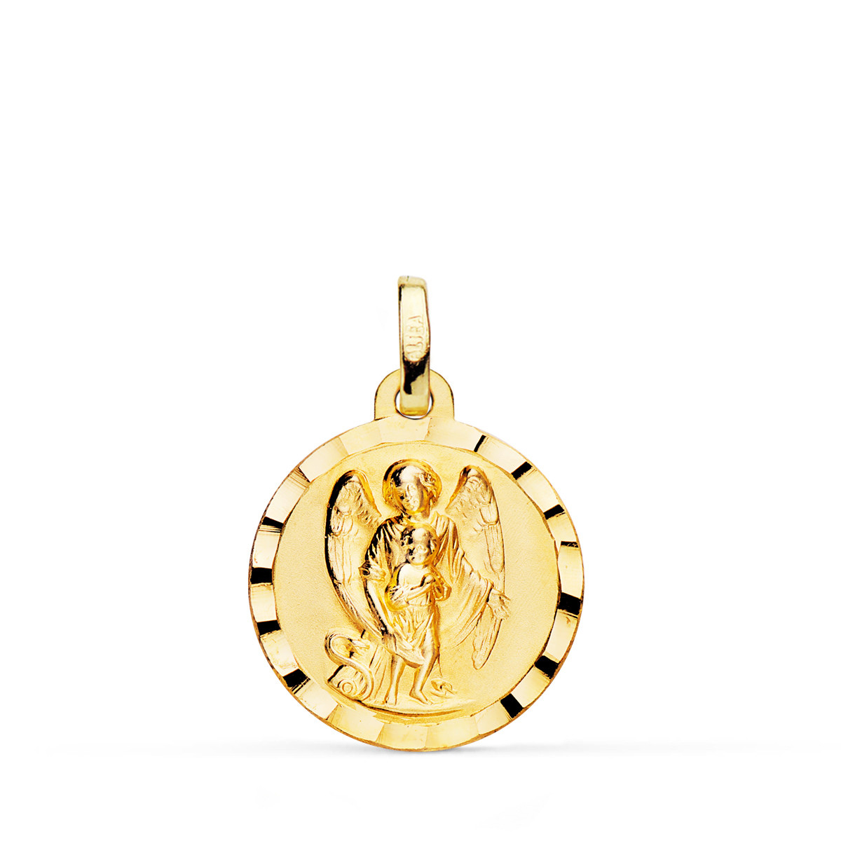 18K MEDALLA ORO AMARILLO ANGEL DE LA GUARDA BORDE TALLADO 18 MM