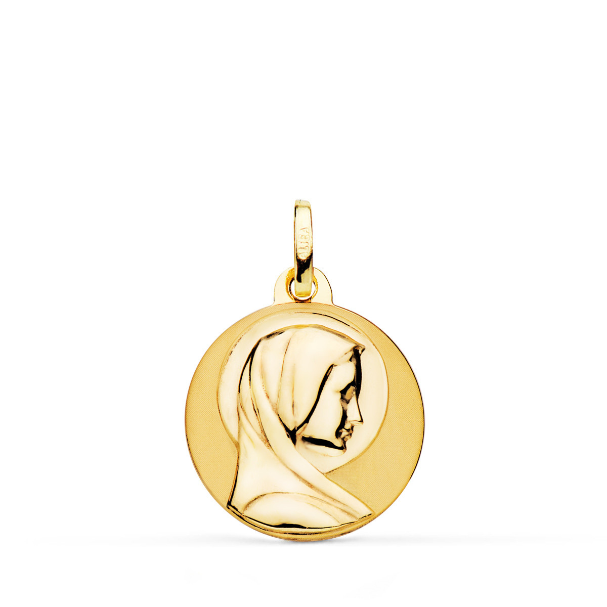 18K MEDALLA ORO AMARILLO MARIA FRANCESA LISA MATIZADA Y BRILLO  18 MM