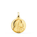 18K MEDALLA ORO AMARILLO VIRGEN MARIA REZANDO MATIZADA 18 MM