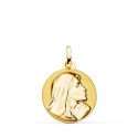 18K MEDALLA ORO AMARILLO VIRGEN MARIA REZANDO BRILLO Y MATE 18 MM