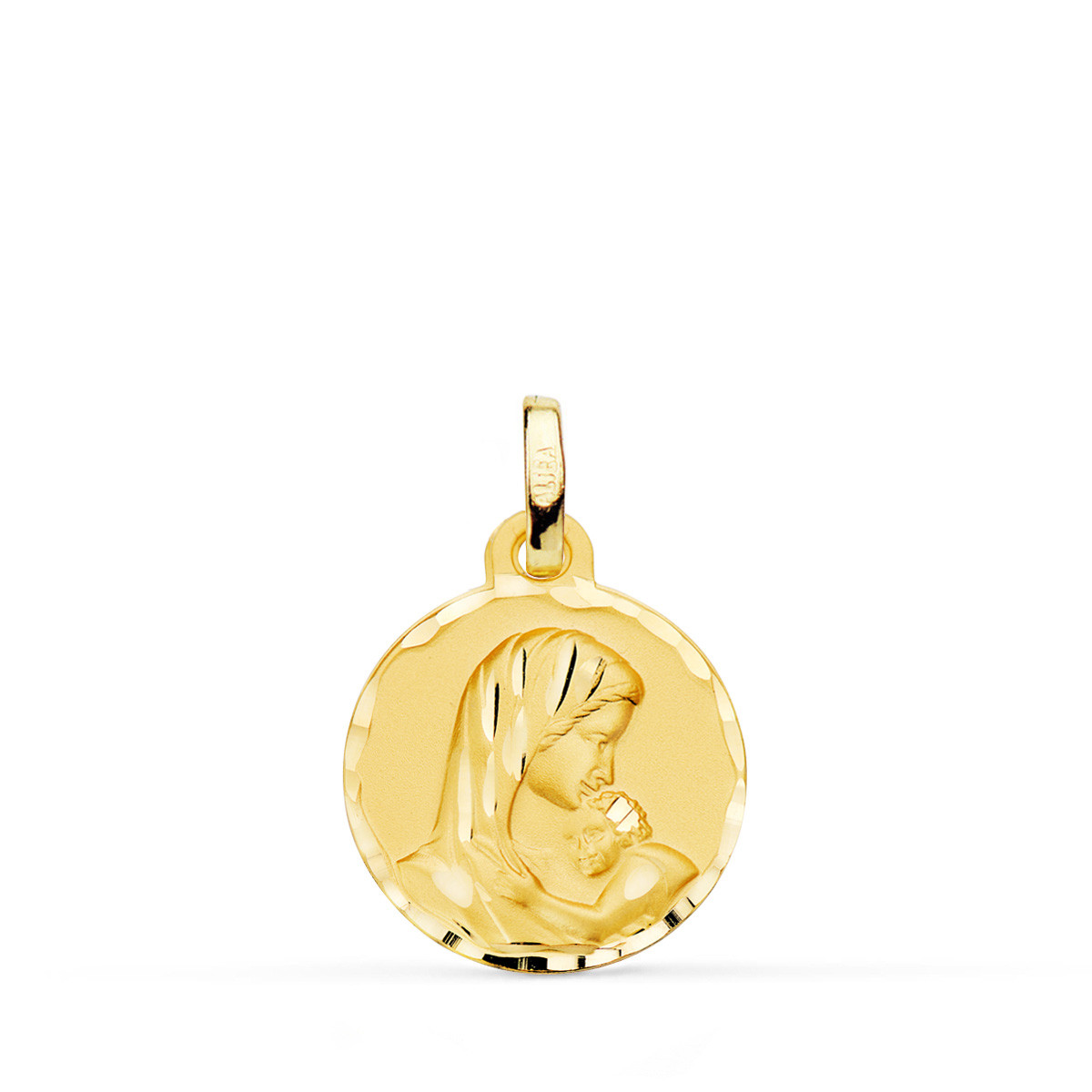 18K MEDALLA ORO AMARILLO MADRE AMOR MATERNAL TALLADA 16 MM