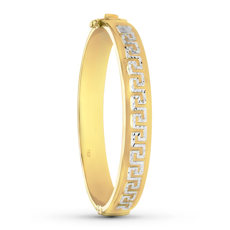 18K PULSERA RIGIDA ORO BICOLOR GRECA 10 MM