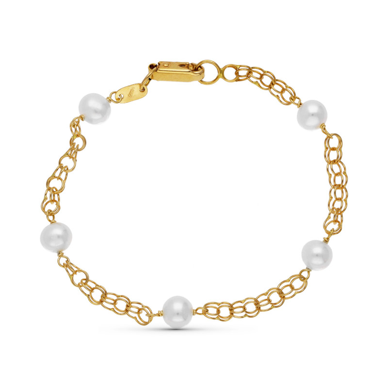 18K PULSERA ORO AMARILLO PERLA 16.5 CM