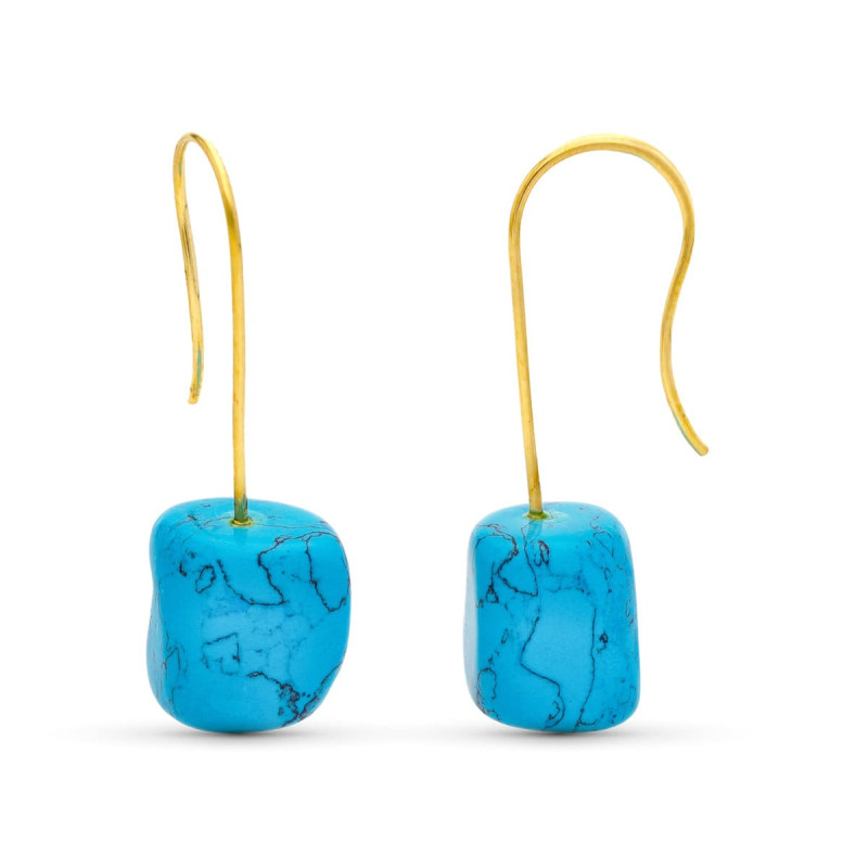 18K PENDIENTES ORO AMARILLO TURQUESA CIERRE GANCHO