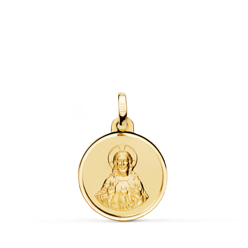 9K MEDALLA ORO AMARILLO CORAZON JESUS BISEL 16 MM
