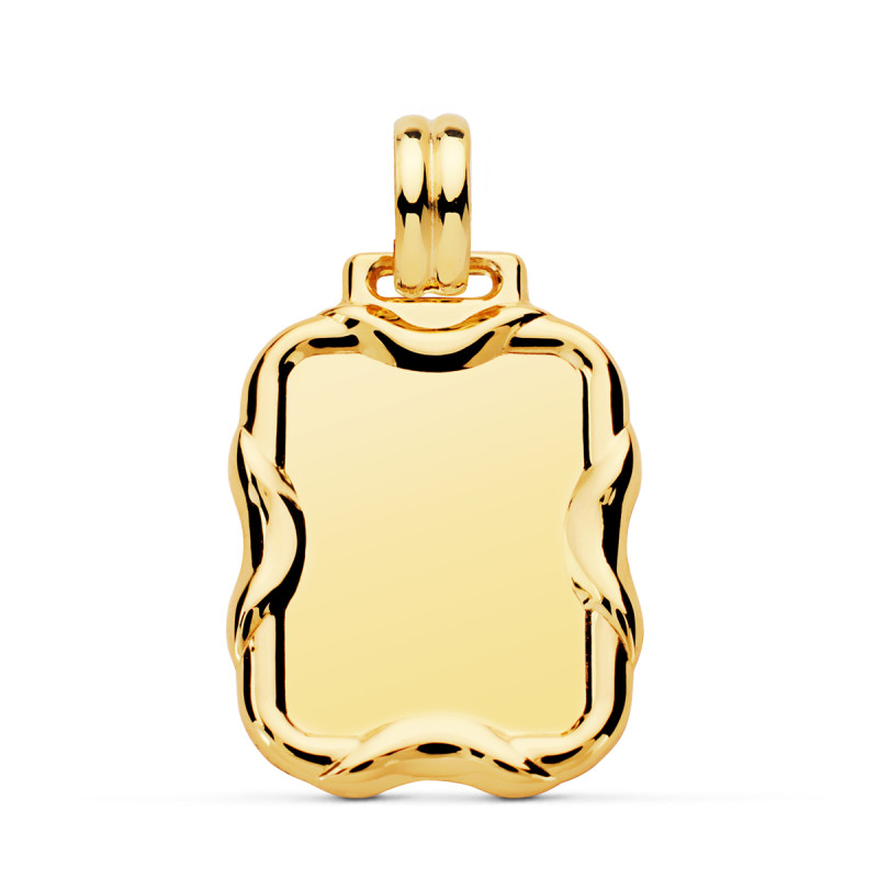 18K PLACA CHAPA RECTANGULAR ORO AMARILLO BRILLO 26X21  MM