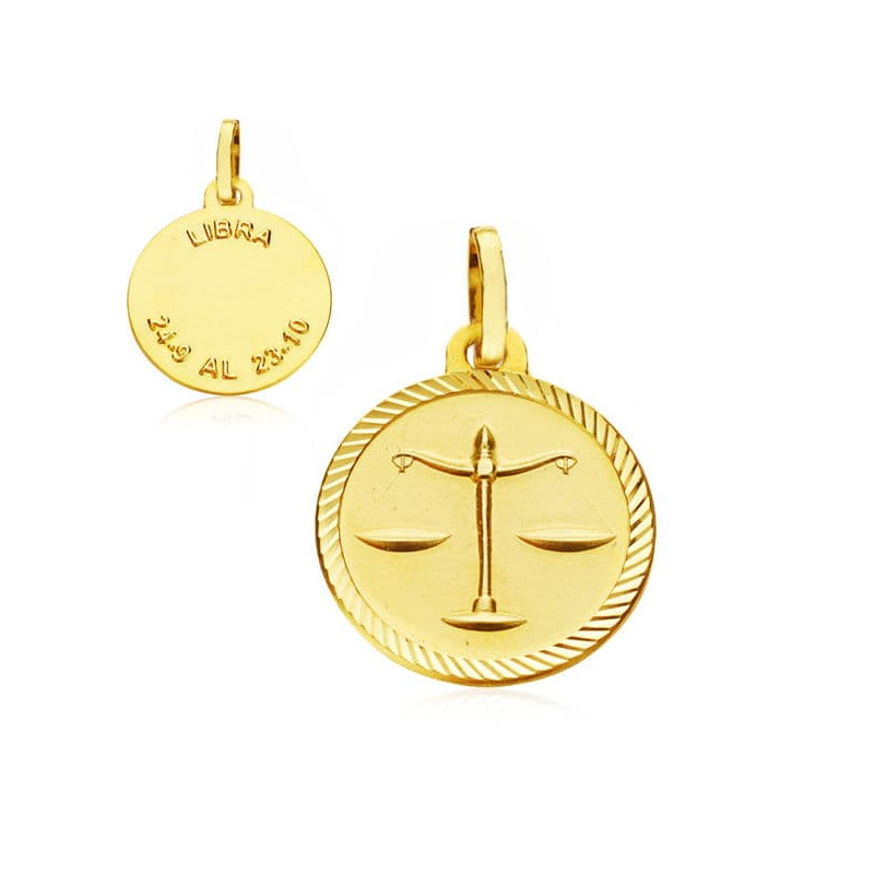 9K HOROSCOPO ORO AMARILLO DISCO 20 MM LIBRA