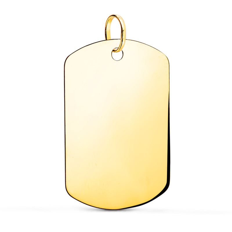 18K CHAPA ORO AMARILLO MILITAR RECTANGULAR EN BRILLO. 27,5 X 19 MM