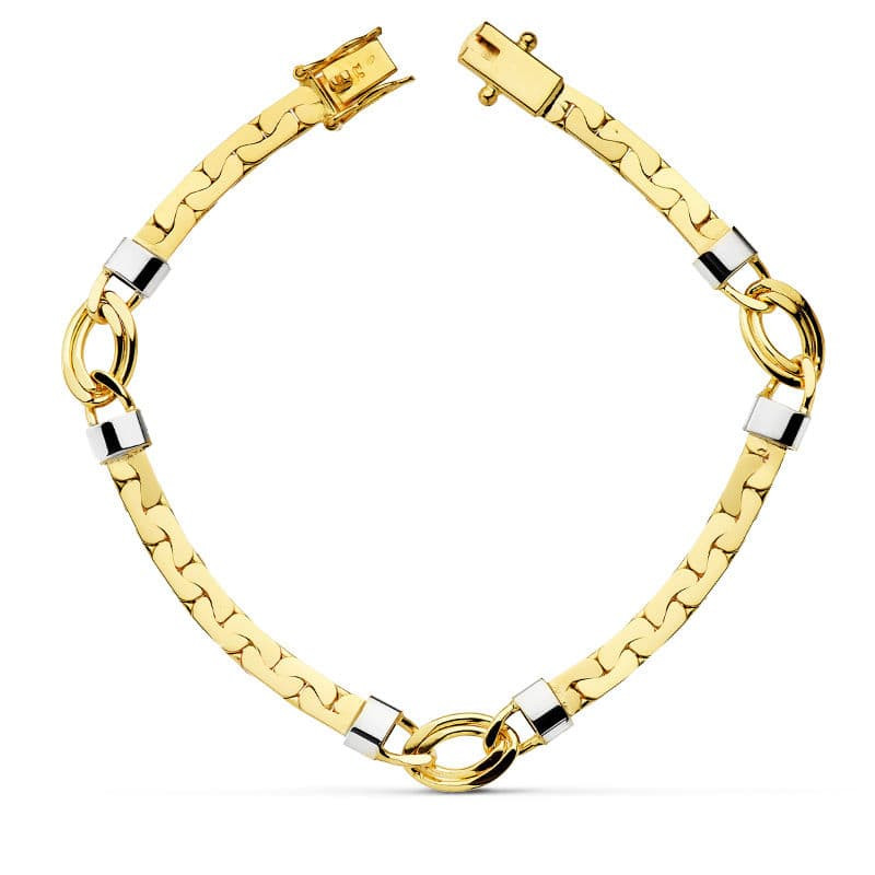 18K PULSERA BICOLOR 19.5 CM 4 MM