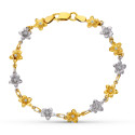 18K PULSERA ORO BICOLOR FLORES 18.5 CM