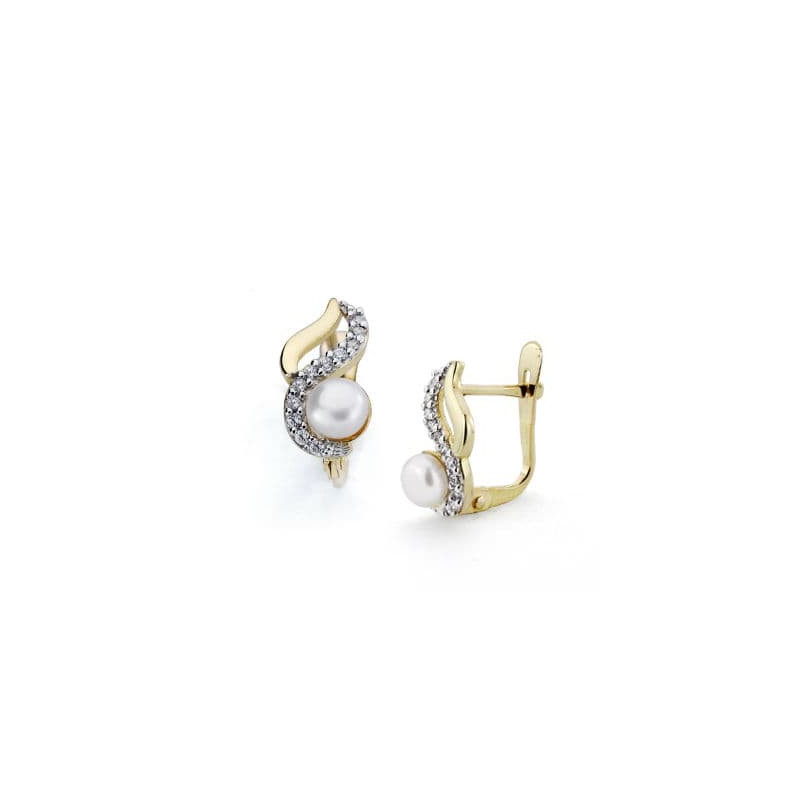 18K PENDIENTES BICOLOR PERLA 12X6 MM CIERRE CATALAN