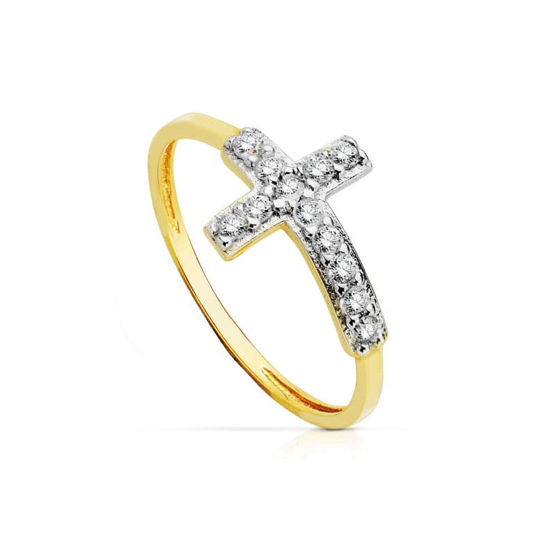 18K SORTIJA ORO BICOLOR CRUZ